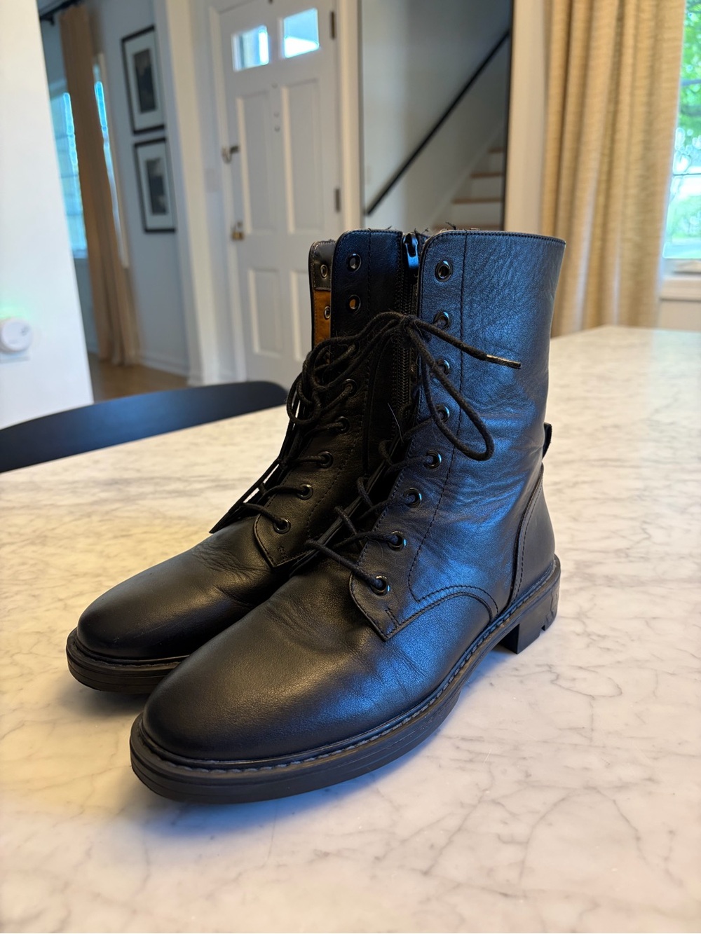 Zara Black Leather Lace-Up Combat Boots